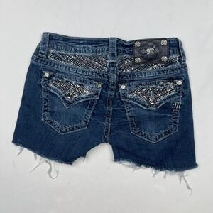 VTG Y2K Miss Me Shorts in Blue Denim Rhinestone Embellished Women's 26 Grunge